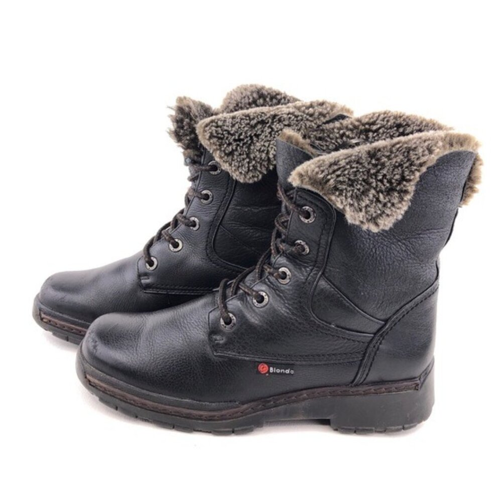 Blondo Black Leather Lace up Winter Ankle Boots 8M - Picture 2 of 14